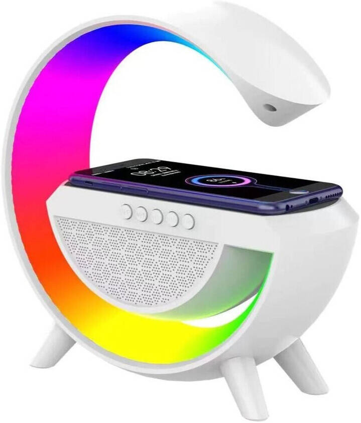 اسپیکر بلوتوثی و شارژر وایرلس مدل BT2301 با چراغ خواب RGB